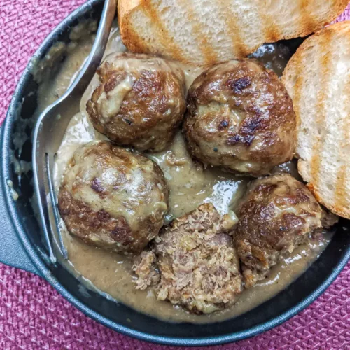 caramelized onion meatballs in mushroom sauce
