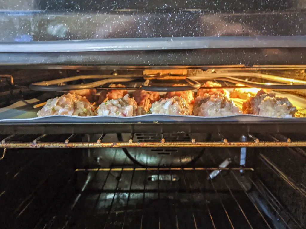 making the tsukune in the oven