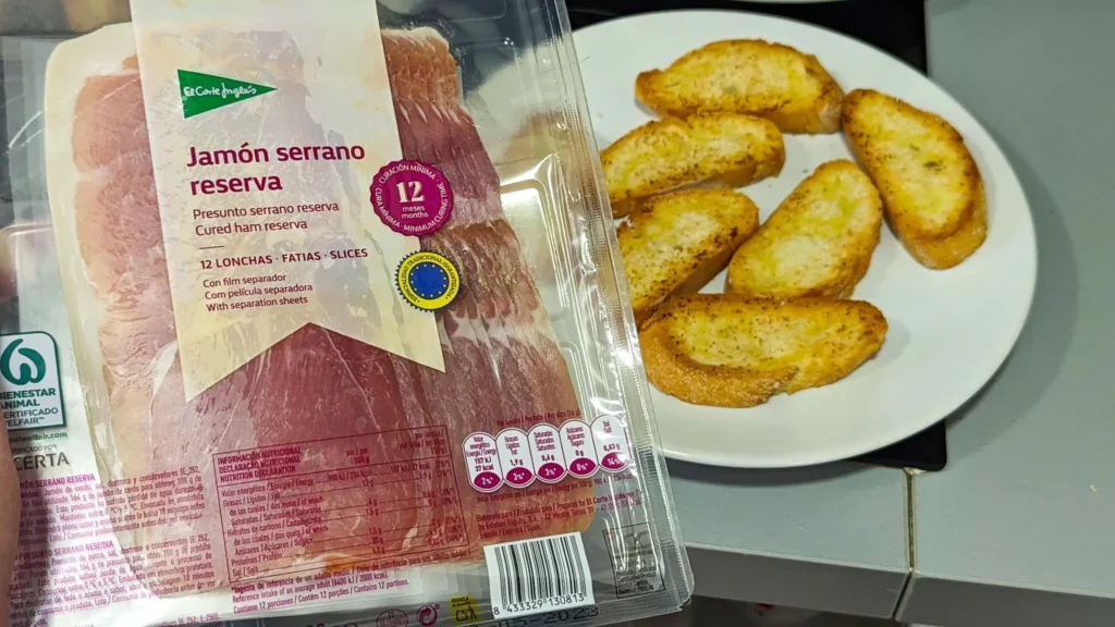 pack of serrano ham with pieces of toast