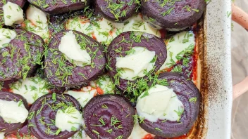 melting beets in a baking dish with cheese and dill