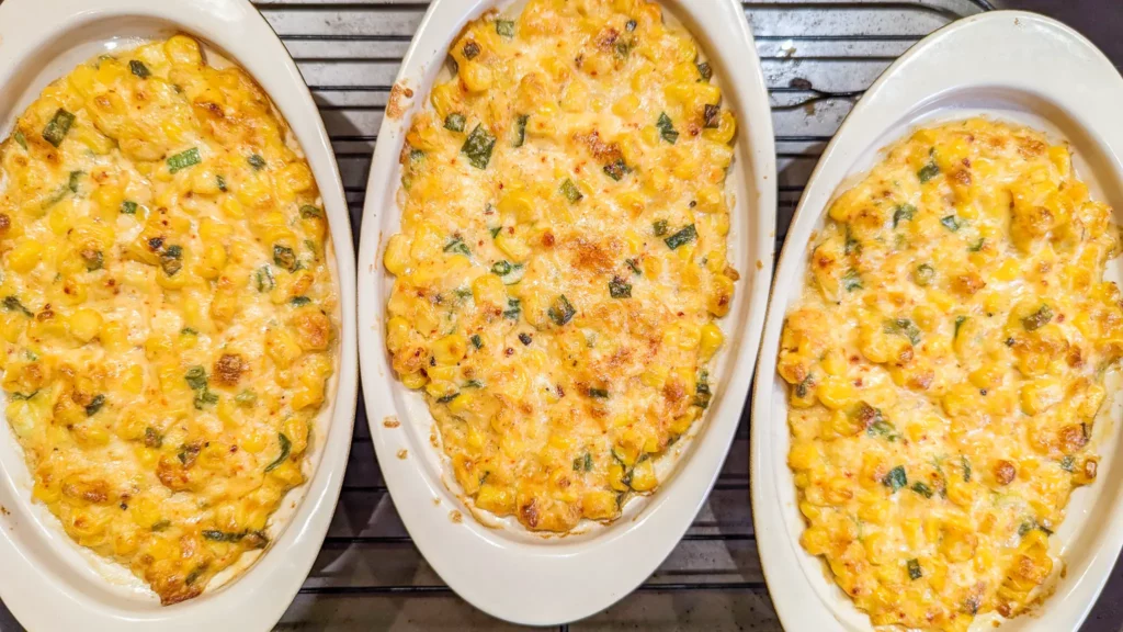 3 korean corn cheese portions baked in gratin dishes