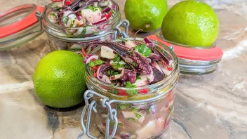 octopus ceviche homemade in swing top jars